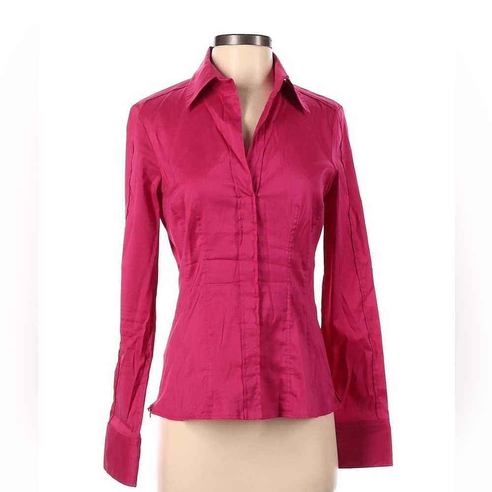 Hugo Boss Bashina Stretch Cotton Blend Poplin Point Collar Slim Fit Blouse